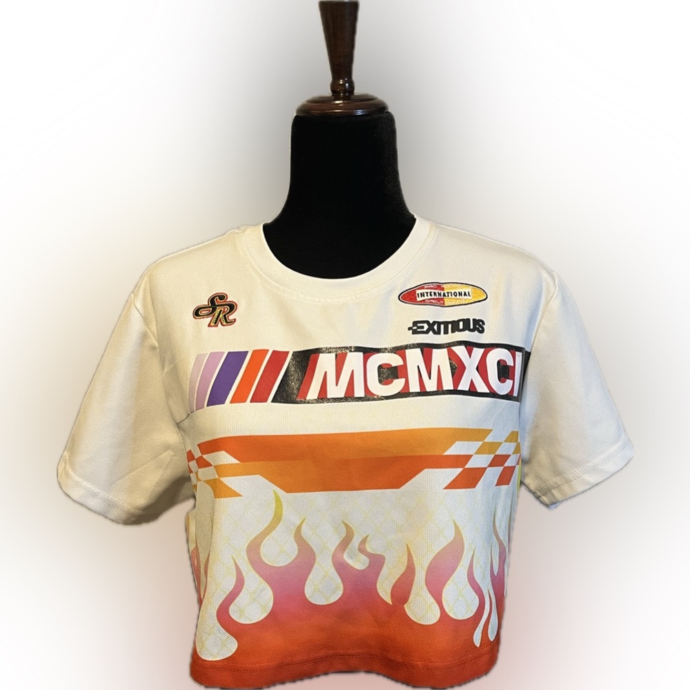 Smoke Rise Women's White Graphic Crop Top size L - Picture 2 of 12